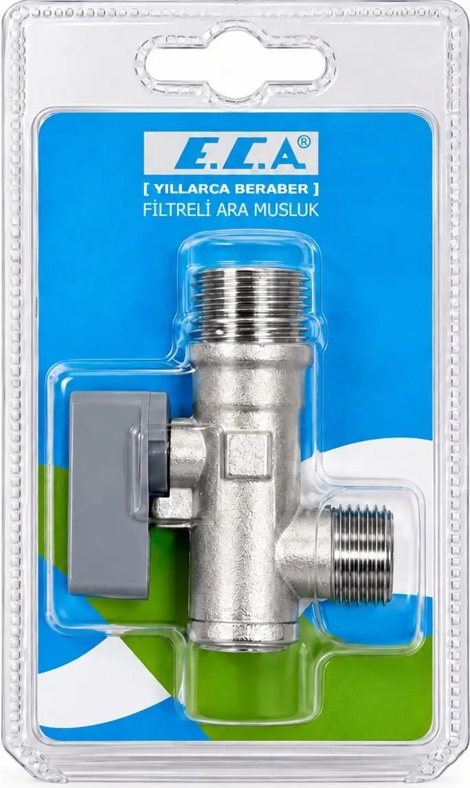 Eca 1/2" Filtreli Ara Musluk 3/8 çıkış ucu (Rozet Dahil) 602111043-V Eca 1/2" Filtreli Ara Musluk 3/8 çıkış ucu (Rozet Dahil) 602111043-V