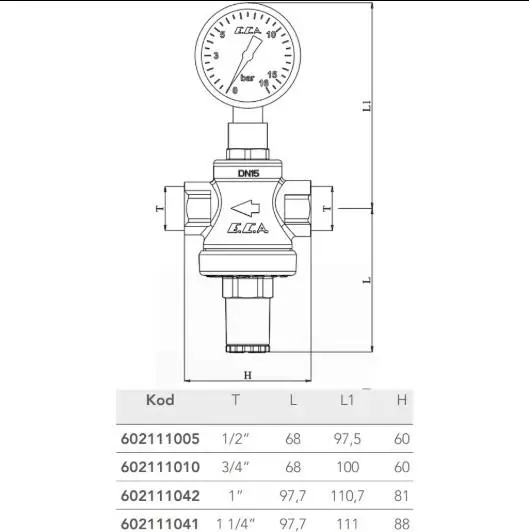Eca 1" Manometreli Basınç Düşürücü Valf - Allen Ayarlı (iç vida x iç vida) 602111042 Eca 1" Manometreli Basınç Düşürücü Valf - Allen Ayarlı (iç vida x iç vida) 602111042