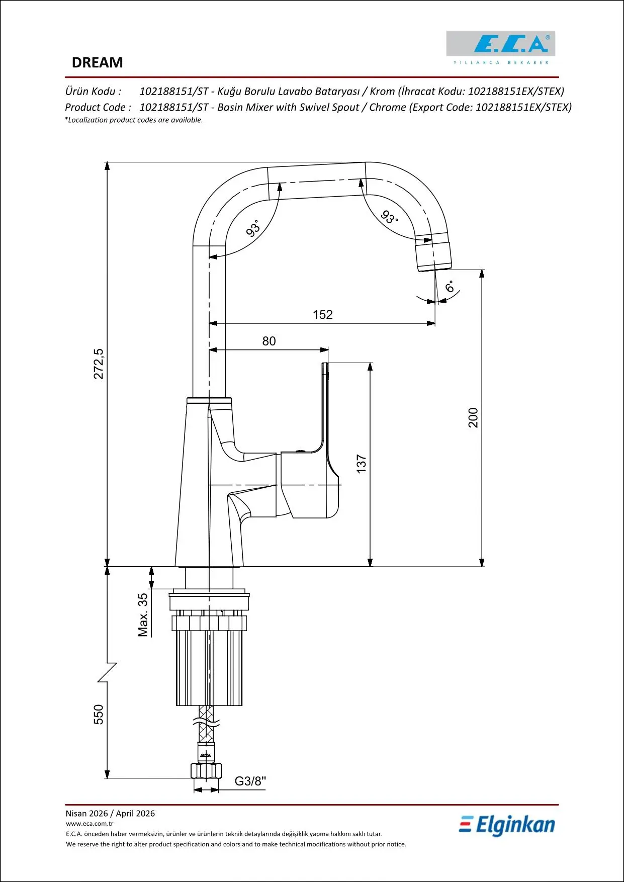 Eca Dream Kuğu Lavabo Bataryası Mat Siyah 102188151C1 Eca Dream Kuğu Lavabo Bataryası Mat Siyah 102188151C1