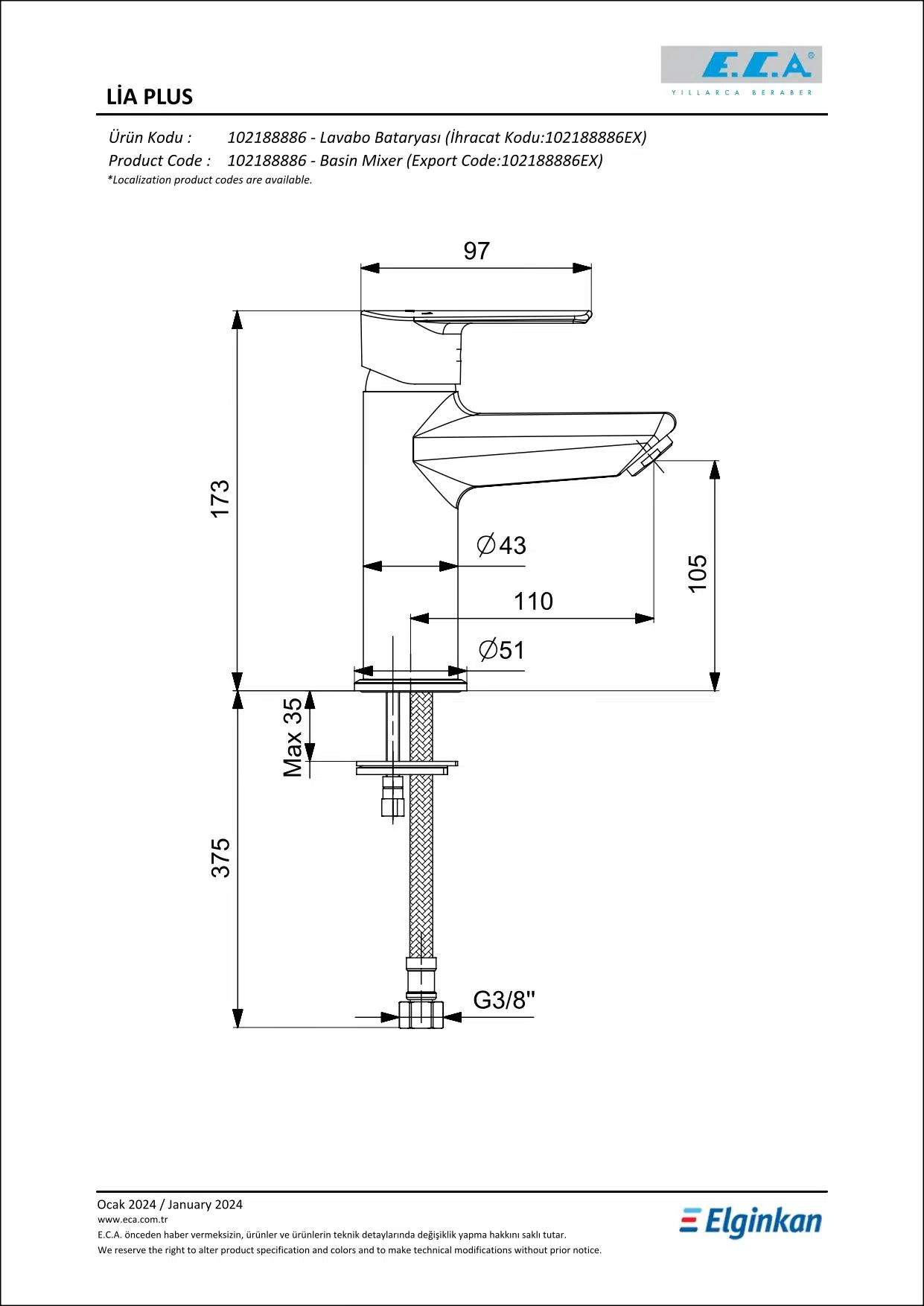 Eca Lia Plus Lavabo Bataryası 102188886 Eca Lia Plus Lavabo Bataryası 102188886