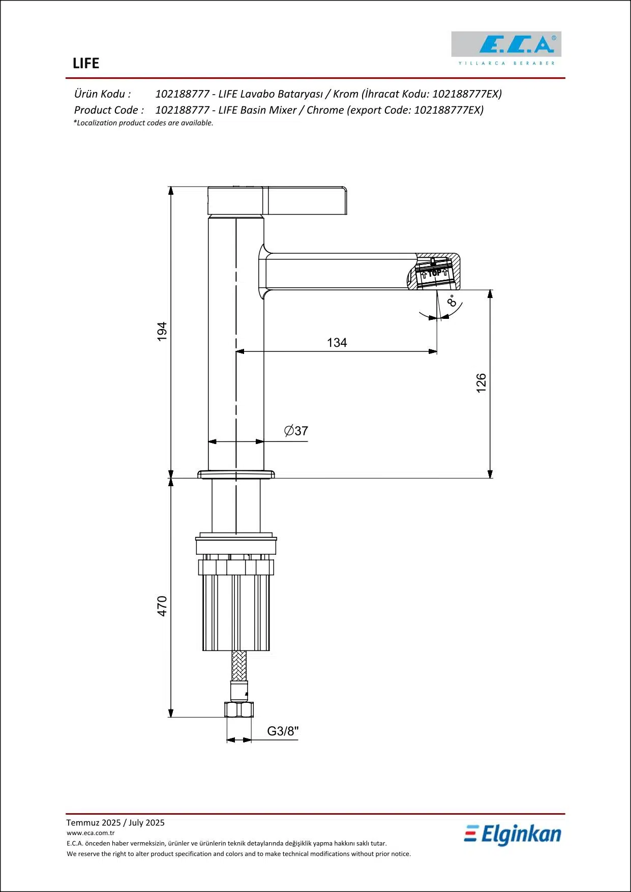 Eca Life Lavabo Bataryası 102188777 Eca Life Lavabo Bataryası 102188777