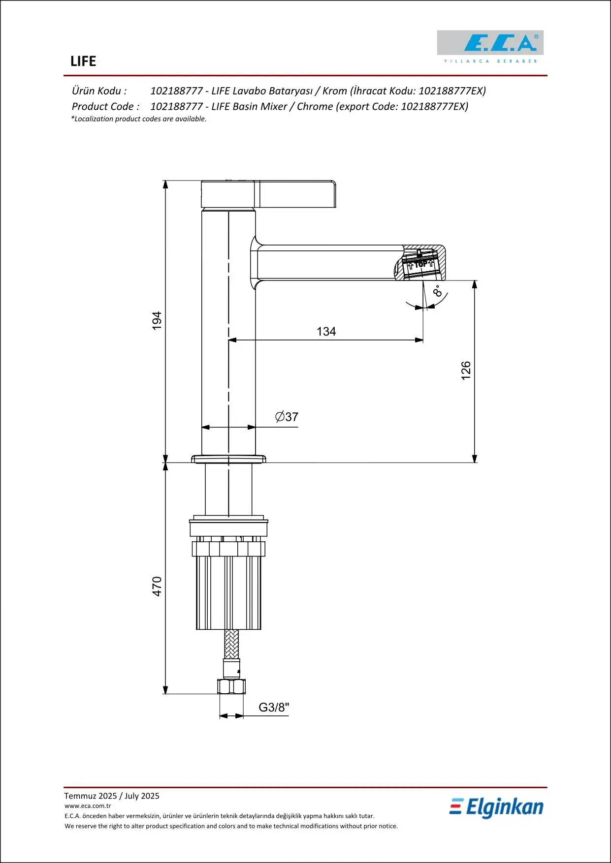 Eca Life Lavabo Bataryası Mat Antrasit 102188777C5 Eca Life Lavabo Bataryası Mat Antrasit 102188777C5