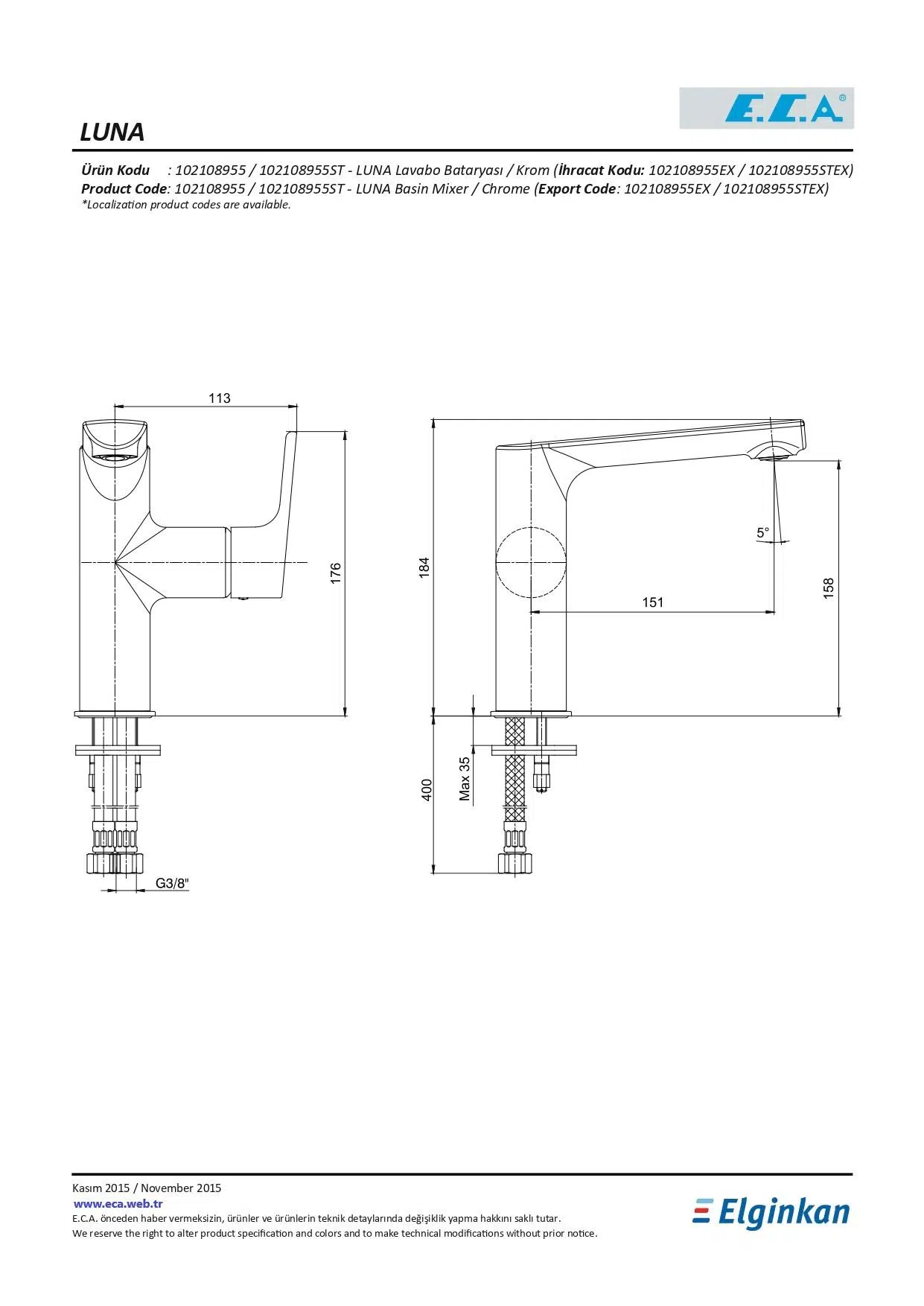 Eca Luna Lavabo Bataryası Yandan Kollu Altın Görünümlü 102108955A1 Eca Luna Lavabo Bataryası Yandan Kollu Altın Görünümlü 102108955A1