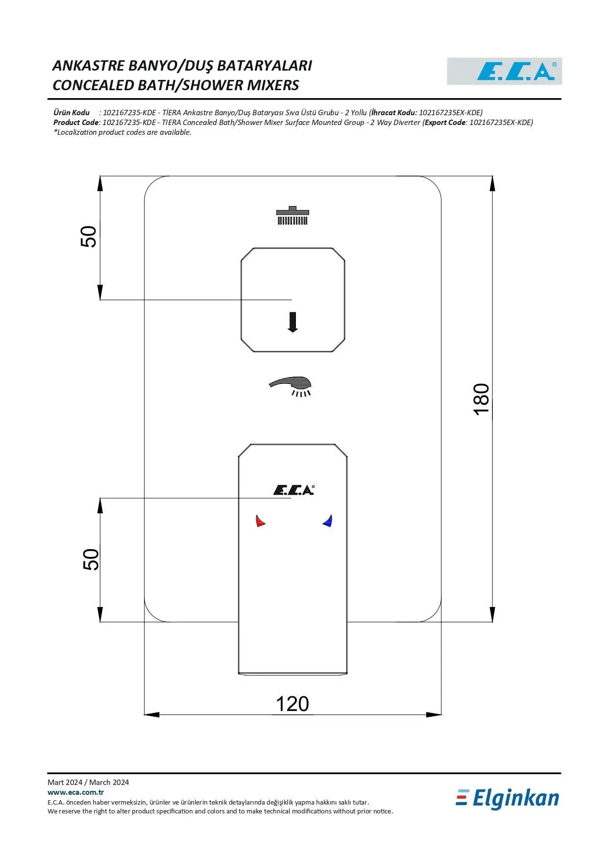Eca Tiera Ankastre Duş Seti - 2 yollu / 6 parça set - 102199772 Eca Tiera Ankastre Duş Seti - 2 yollu / 6 parça set - 102199772
