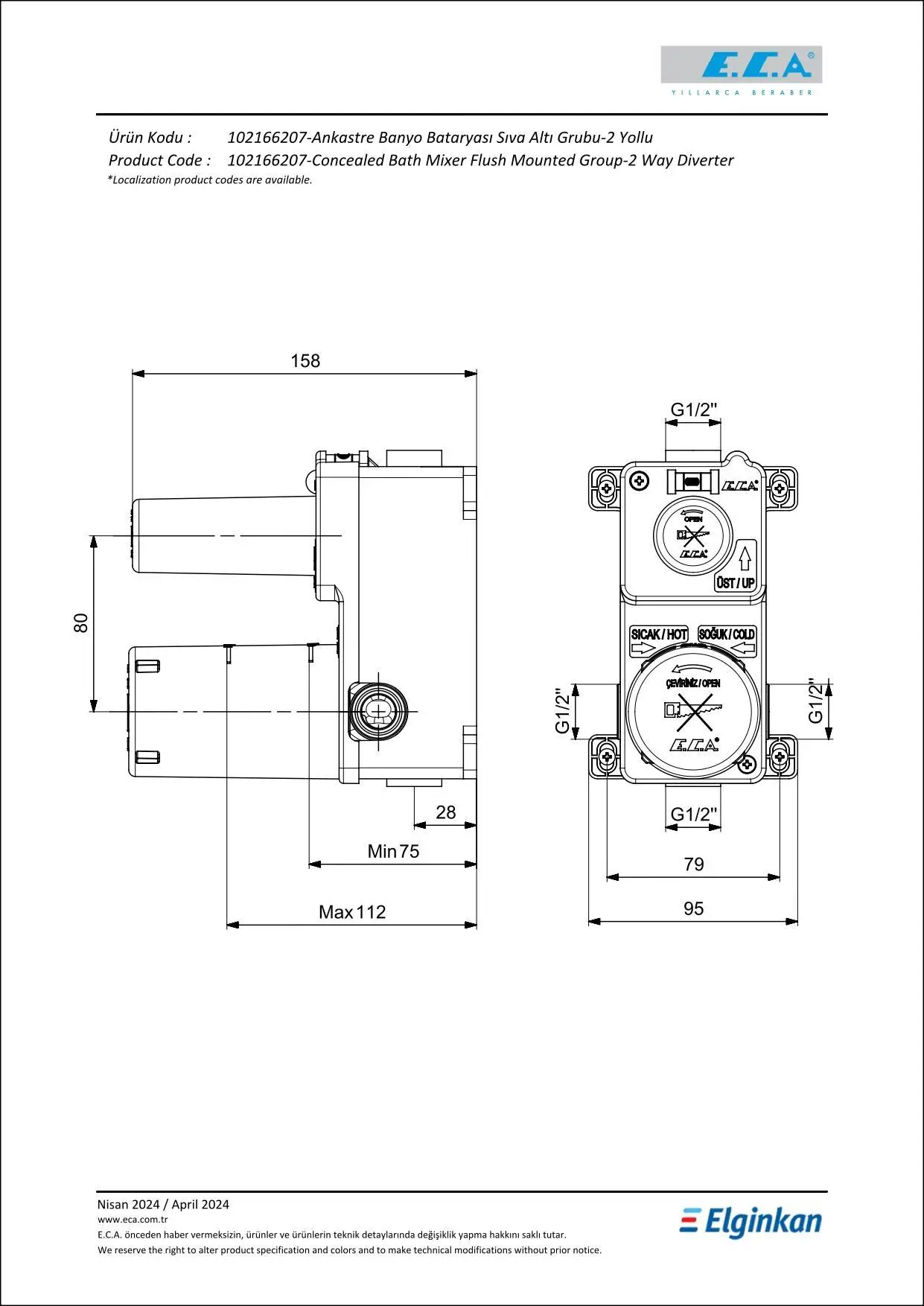 Eca Tiera Ankastre Duş Seti - 2 yollu / 6 parça set - 102199772 Eca Tiera Ankastre Duş Seti - 2 yollu / 6 parça set - 102199772