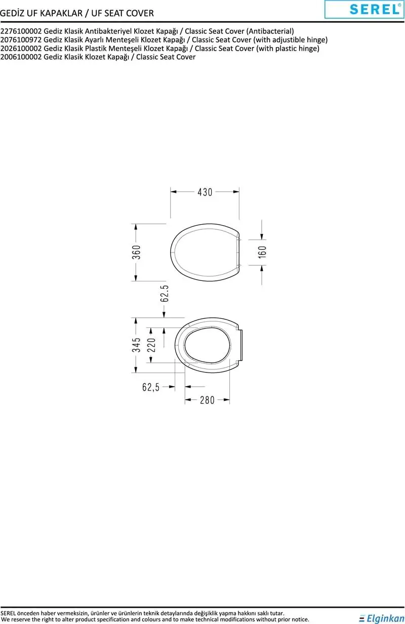 Serel Basic Kanalsız 52 cm Klozet+Serel Gediz Durolast Klozet Kapağı Serel Basic Kanalsız 52 cm Klozet+Serel Gediz Durolast Klozet Kapağı